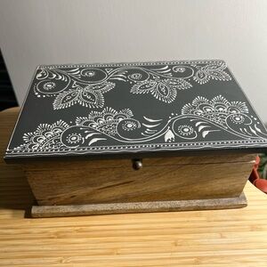 Decorative Wooden Box with Gray and White Design
